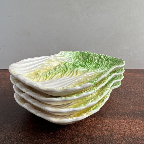 Set of 4 Cabbage Leaf Majolica Plates - Picture 2 of 9